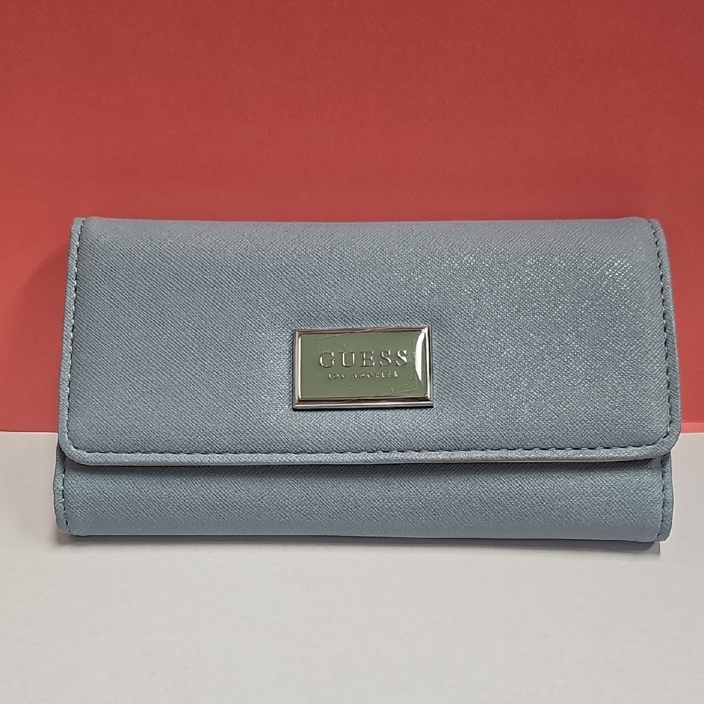 New GUESS Light Blue Gray Women's Trifold Wallet